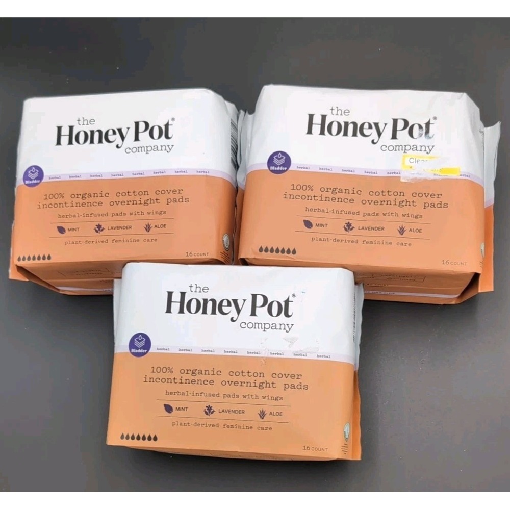 The Honey Pot - Organic Herbal Incontinence Overnight Pads w Wings - 3 pack (48)